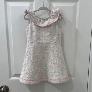 Janie & Jack Pink and White Boucle Girls Dress w Ruffle Sleeves | Collections